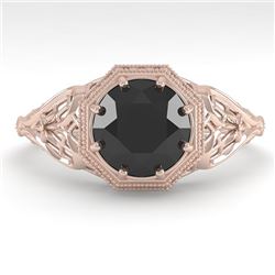 1.50 CTW Black Certified Diamond Engagement Ring Deco Size 7 18K Rose Gold - REF-67N3A - 36053