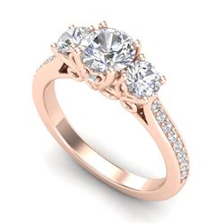 1.67 CTW VS/SI Diamond Solitaire Art Deco 3 Stone Ring 18K Rose Gold - REF-281H8M - 37029