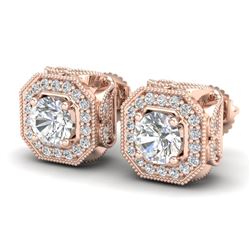 2.75 CTW VS/SI Diamond Solitaire Art Deco Stud Earrings 18K Rose Gold - REF-472A7V - 37323