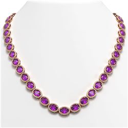 45.16 CTW Amethyst & Diamond Necklace Rose Gold 10K Rose Gold - REF-560F2N - 40593