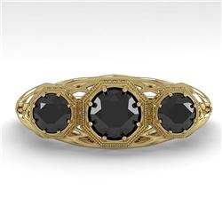 1.0 CTW Past Present Future Black Diamond Ring 18K Yellow Gold - REF-81H3M - 36061