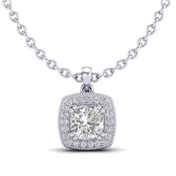 1.25 CTW Cushion VS/SI Diamond Solitaire Art Deco Necklace 18K White Gold - REF-315W2H - 37037