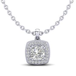 1.25 CTW Cushion VS/SI Diamond Solitaire Art Deco Necklace 18K White Gold - REF-315W2H - 37037