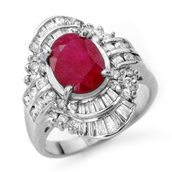 4.58 CTW Ruby & Diamond Ring 18K White Gold - REF-140R2K - 13089