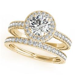 1.78 CTW Certified VS/SI Diamond 2Pc Wedding Set Solitaire Halo 14K Yellow Gold - REF-411A3V - 31255