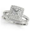 Image 1 : 1.01 CTW Certified VS/SI Princess Diamond 2Pc Set Solitaire Halo 14K White Gold - REF-149M3F - 31349