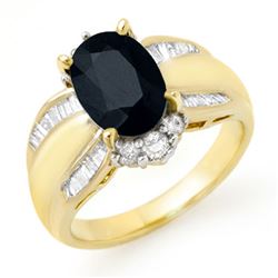 3.42 CTW Blue Sapphire & Diamond Ring 14K Yellow Gold - REF-90M7F - 12911