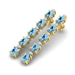 8.36 CTW Aquamarine & VS/SI Certified Diamond Tennis Earrings 10K Yellow Gold - REF-91N3A - 29390