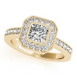 0.80 CTW Certified VS/SI Cushion Diamond Solitaire Halo Ring 18K Yellow Gold - REF-161F3N - 27176
