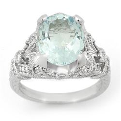 6.10 CTW Aquamarine & Diamond Ring 14K White Gold - REF-148H5M - 14518