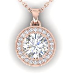 0.96 CTW Certified VS/SI Diamond Art Deco Micro Halo Necklace 14K Rose Gold - REF-170X4R - 30358