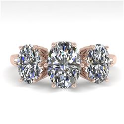 2.0 CTW Solitaire Past Present Future VS/SI Oval Diamond Ring 18K Rose Gold - REF-414Y3X - 35912
