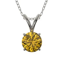 0.56 CTW Certified Intense Yellow SI Diamond Solitaire Necklace 10K White Gold - REF-70X5R - 36734