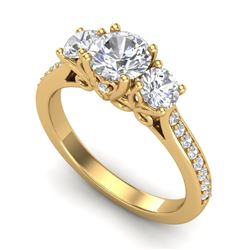 1.67 CTW VS/SI Diamond Solitaire Art Deco 3 Stone Ring 18K Yellow Gold - REF-281N8A - 37030