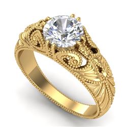 1 CTW VS/SI Diamond Solitaire Art Deco Ring 18K Yellow Gold - REF-315K2W - 36910
