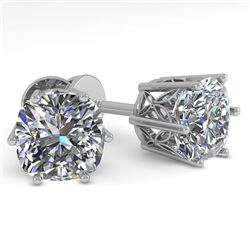 1.0 CTW VS/SI Cushion Cut Diamond Stud Solitaire Earrings 18K White Gold - REF-178X2R - 35832