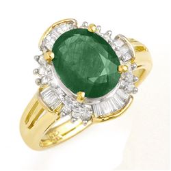 3.08 CTW Emerald & Diamond Ring 14K Yellow Gold - REF-78F9N - 13254