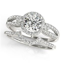 1.11 CTW Certified VS/SI Diamond 2Pc Wedding Set Solitaire Halo 14K White Gold - REF-196K2W - 31178