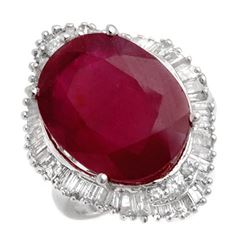 15.0 CTW Ruby & Diamond Ring 14K White Gold - REF-175W3H - 11603