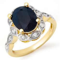 4.15 CTW Blue Sapphire & Diamond Ring 14K Yellow Gold - REF-50Y9X - 14439