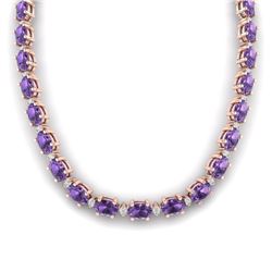 46.5 CTW Amethyst & VS/SI Certified Diamond Eternity Necklace 10K Rose Gold - REF-226N2A - 29414