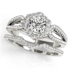 1.07 CTW Certified VS/SI Diamond 2Pc Wedding Set Solitaire Halo 14K White Gold - REF-142V2Y - 31148