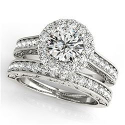 2.11 CTW Certified VS/SI Diamond 2Pc Wedding Set Solitaire Halo 14K White Gold - REF-432K7W - 30951