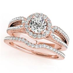 1.11 CTW Certified VS/SI Diamond 2Pc Wedding Set Solitaire Halo 14K Rose Gold - REF-144F2N - 30871