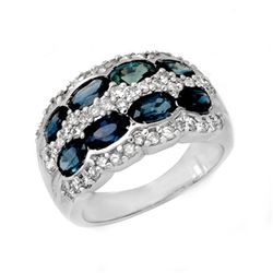 3.25 CTW Blue Sapphire & Diamond Ring 14K White Gold - REF-105F5N - 13390