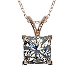 1.25 CTW Certified VS/SI Quality Princess Diamond Necklace 10K Rose Gold - REF-423N3A - 33215