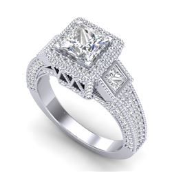 3.53 CTW Princess VS/SI Diamond Micro Pave 3 Stone Ring 18K White Gold - REF-618A2V - 37175