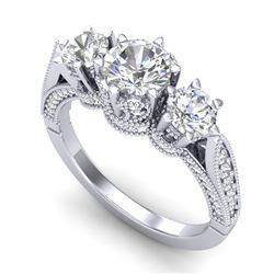 2.18 CTW VS/SI Diamond Art Deco 3 Stone Ring 18K White Gold - REF-296H4M - 37247