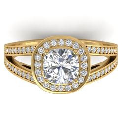 1.50 CTW Cushion Cut Certified VS/SI Diamond Art Deco Ring 14K Yellow Gold - REF-429H8M - 30335