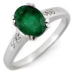 1.10 CTW Emerald & Diamond Ring 10K White Gold - REF-36W4H - 11545