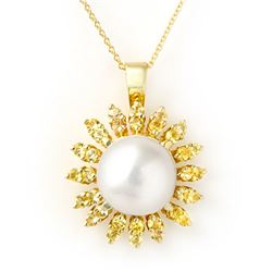 1.50 CTW Yellow Sapphire & Pearl Necklace 10K Yellow Gold - REF-40W2H - 11739