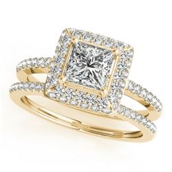 1.01 CTW Certified VS/SI Princess Diamond 2Pc Set Solitaire Halo 14K Yellow Gold - REF-149W3H - 3135