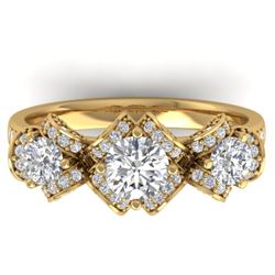 2 CTW Certified VS/SI Diamond Art Deco 3 Stone Ring Band 14K Yellow Gold - REF-200N5A - 30284