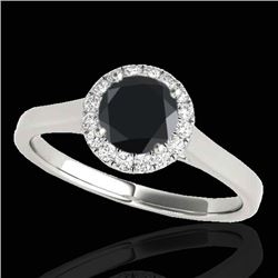 1.11 CTW Certified VS Black Diamond Solitaire Halo Ring 10K White Gold - REF-59M3F - 33817
