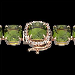 40 CTW Green Tourmaline & Micro VS/SI Diamond Halo Bracelet 14K Rose Gold - REF-404F4N - 23313