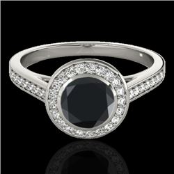 1.30 CTW Certified VS Black Diamond Solitaire Halo Ring 10K White Gold - REF-65N8A - 33628