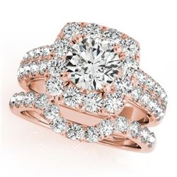 2.51 CTW Certified VS/SI Diamond 2Pc Wedding Set Solitaire Halo 14K Rose Gold - REF-312Y7X - 30889