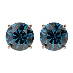 1.95 CTW Certified Intense Blue SI Diamond Solitaire Stud Earrings 10K Rose Gold - REF-205K9W - 3665