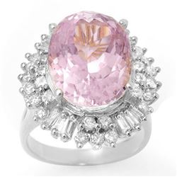 15.75 CTW Kunzite & Diamond Ring 18K White Gold - REF-272N7A - 10601