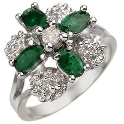 1.08 CTW Emerald & Diamond Ring 14K White Gold - REF-43R6K - 10805