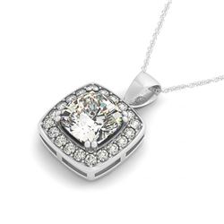 0.75 CTW Cushion Cut Certified VS/SI Diamond Solitaire Halo Necklace 14K White Gold - REF-117R8K - 3