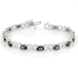 8.15 CTW Green Tourmaline & Diamond Bracelet 14K White Gold - REF-109N3A - 11261