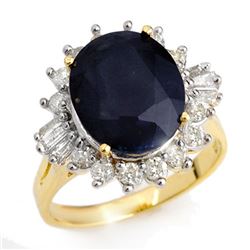 8.99 CTW Blue Sapphire & Diamond Ring 14K Yellow Gold - REF-141A8V - 12917