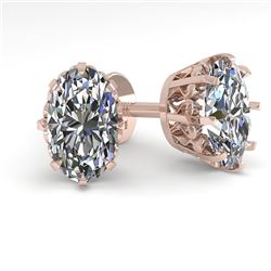 1.0 CTW VS/SI Oval Cut Diamond Stud Solitaire Earrings 18K Rose Gold - REF-178A2V - 35669