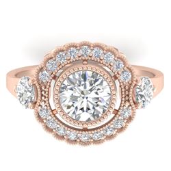 1.90 CTW Certified VS/SI Diamond Art Deco 3 Stone Ring 14K Rose Gold - REF-411X5R - 30547