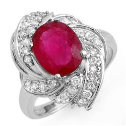3.55 CTW Ruby & Diamond Ring 18K White Gold - REF-102H2M - 13225